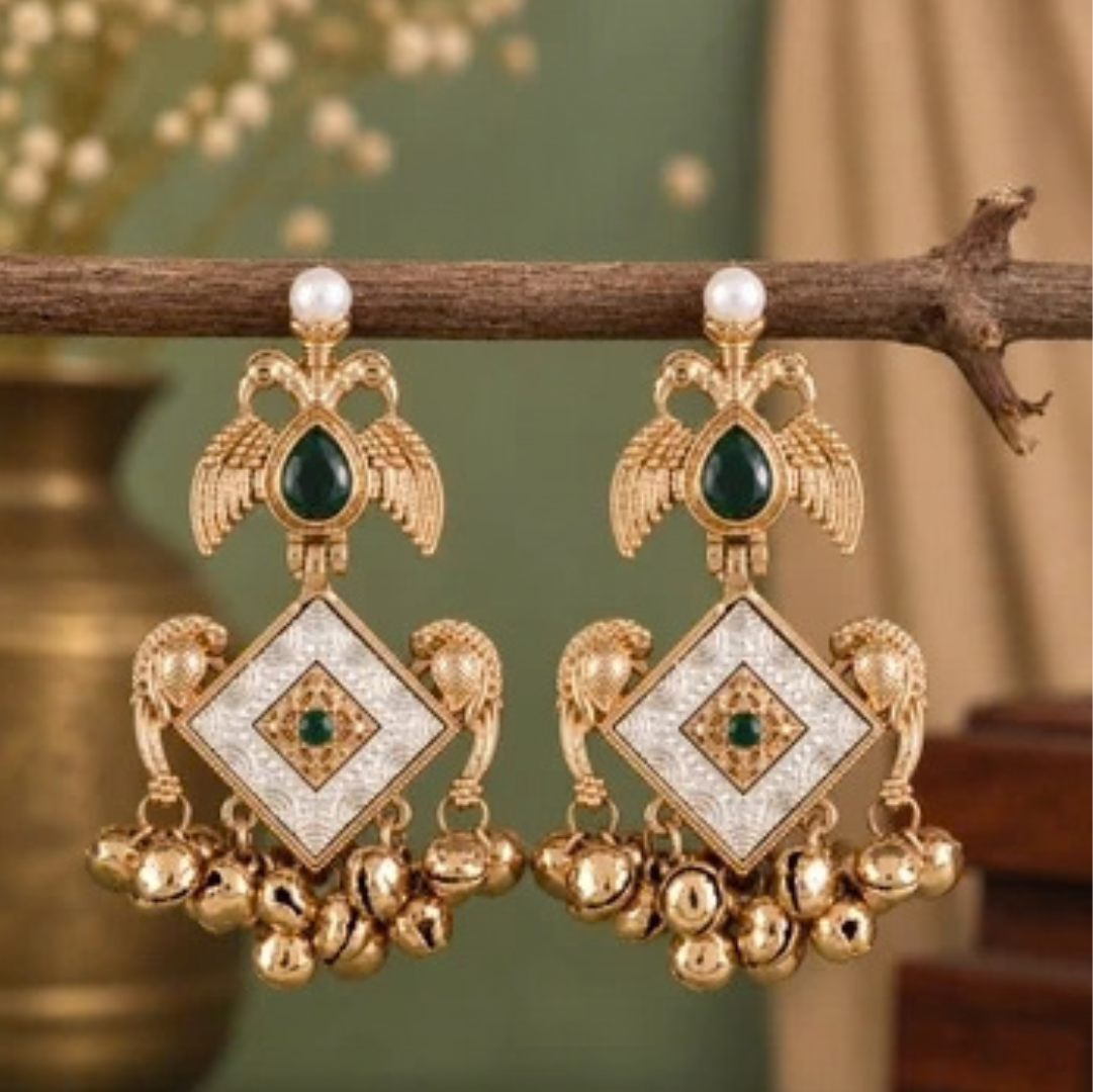 Elegant gold-toned traditional earrings for Indian women or girls