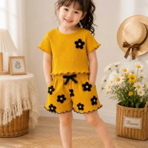 Girls Casual T-shirt Shorts (Mustard Yellow, Pack of 1)